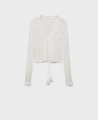 Mango Women's Crochet Bow Closure Cardigan