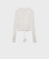 Mango Women's Crochet Bow Closure Cardigan