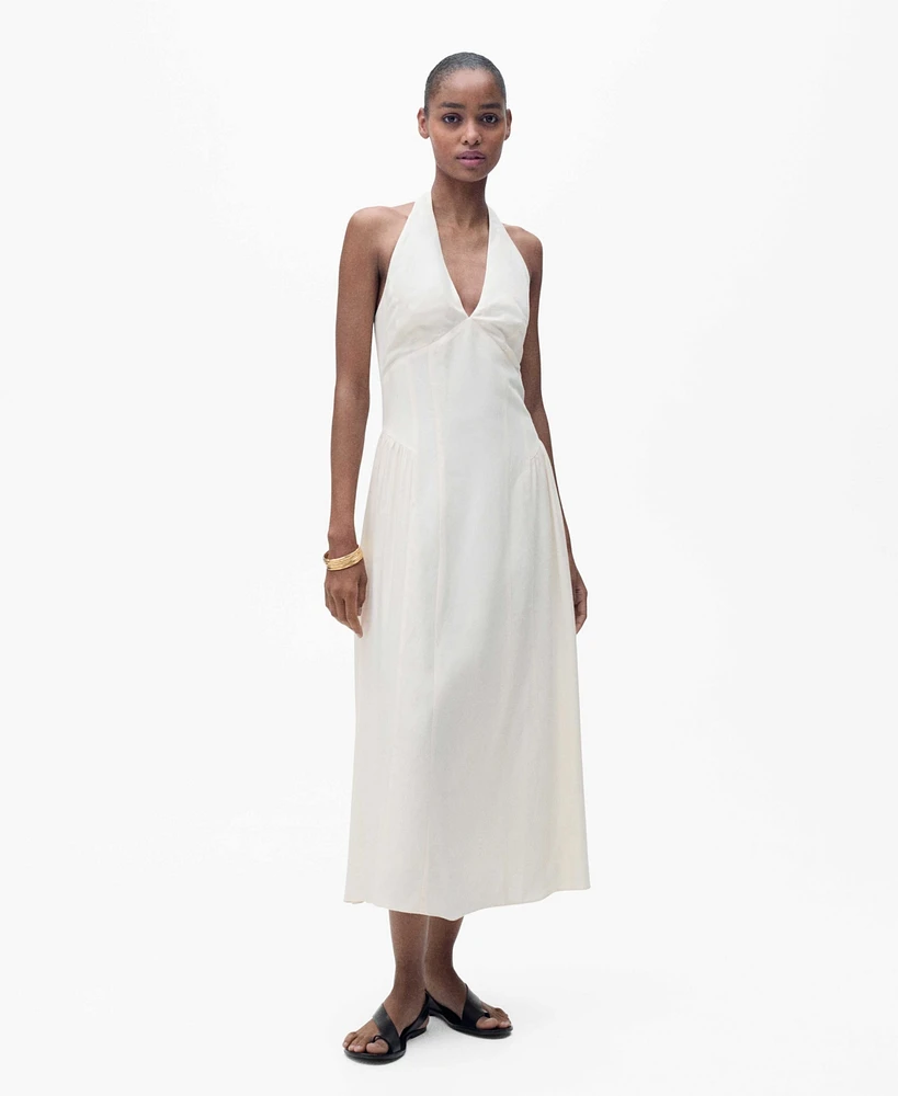 Mango Women's Halter-Neck Linen Dress