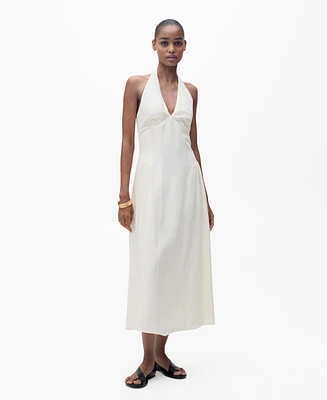 Mango Women's Halter-Neck Linen Dress