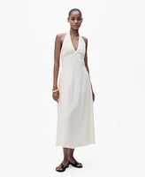 Mango Women's Halter-Neck Linen Dress