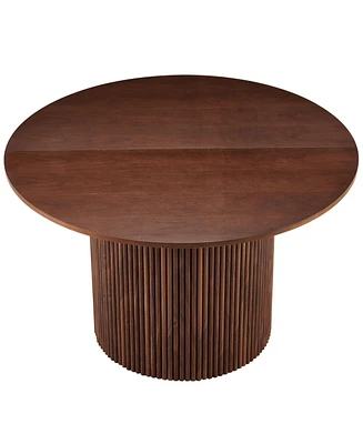 47" Walnut Veneer Dining Table for 4, Farmhouse Style, Wood Base
