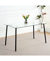 51.2" Square Glass Dining Table, Black Metal Legs