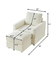 Corduroy Chaise Lounge with Ottoman for Living Room - Beige
