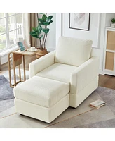 Corduroy Chaise Lounge with Ottoman for Living Room - Beige