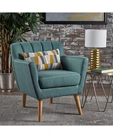 Mid-Century Modern Club Chair with Birch Wood Legs and Channel Stitching