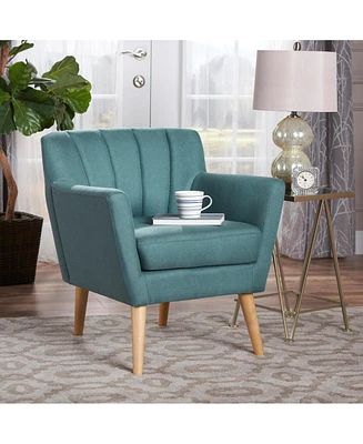 Mid-Century Modern Club Chair with Birch Wood Legs and Channel Stitching