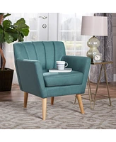 Mid-Century Modern Club Chair with Birch Wood Legs and Channel Stitching