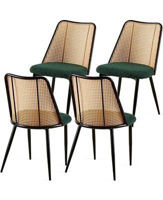 Boucle and Cane Dining Chairs (Set of 4)