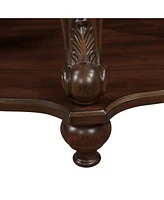 42'' oval wood coffee table for Living Room, 2-Tier Solid Wood Cocktail Table with Open Storage Shelf, Easy Assembly, Cherry
