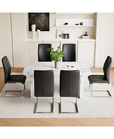 White Marble Table & Black Pu Chairs