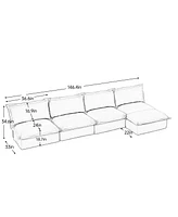 Cream Chenille Sectional Sofa with Removable Ottoman