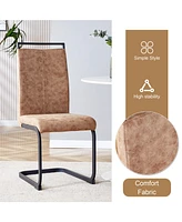 Modern Grey Marble Mdf Dining Set with 6 Tech Fabric Chairs and Black Arched Legs