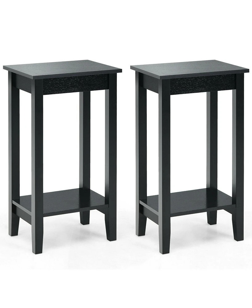 Gymax 2PCS 2-Tier Nightstand End Side Table Coffee Wooden Legs Bedroom Black