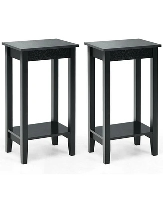Gymax 2PCS 2-Tier Nightstand End Side Table Coffee Wooden Legs Bedroom Black
