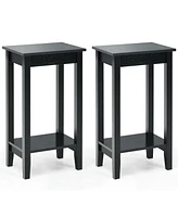 Gymax 2PCS 2-Tier Nightstand End Side Table Coffee Wooden Legs Bedroom Black