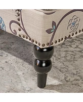 Contemporary Club Chair in Blue and Beige Floral Fabric