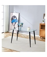 Crystal-Clear Glass Dining Table with Black Metal Base: Elegance and Versatility