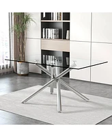 Modern Glass Dining Table, Silver Legs, Seats 4-8