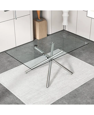 Modern Glass Dining Table, Silver Legs, Seats 4-8