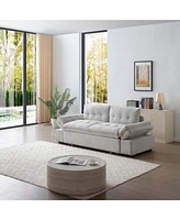 Grey Linen Sleeper Sofa Bed with Pull Out Chaise