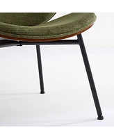 Mid-Century Shell Chair: Walnut Finish, Green Fabric, Comfortable Backrest