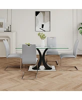 Modern Glass Dining Set: Transparent Table with Grey Chairs (Set of 5)