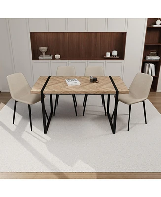 4-Piece Modern Dining Set: 59" Light Wood Mdf Table with Suede Chairs