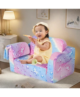 2-in-1 Kids Modular Sleeper Sofa: Convertible Comfy Lounger, Small Pink