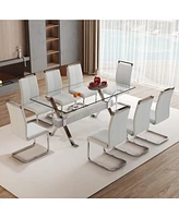 Elegant Glass Dining Set (71"x35.4") with 8 Light Gray Chairs