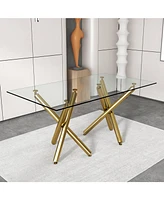 Minimalist Glass Dining Table with Golden Metal Legs
