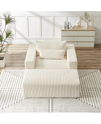 75-Inch Corduroy Sponge Sofa Lounge Chair with Removable footrest,No Assembly Required,Fluffy Modern Sleeper Chair for Indoor Living Room Bedroom