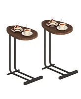 C-Shaped End Table for Sofa, Bedside, and Couch (Brown