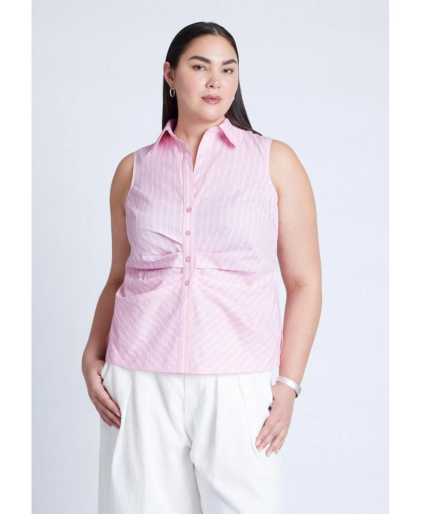 Eloquii Plus Striped Sleeveless Collared Top