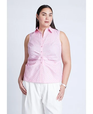 Eloquii Plus Striped Sleeveless Collared Top