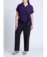 Eloquii Plus Short Sleeve Collared Top With Waist Tie