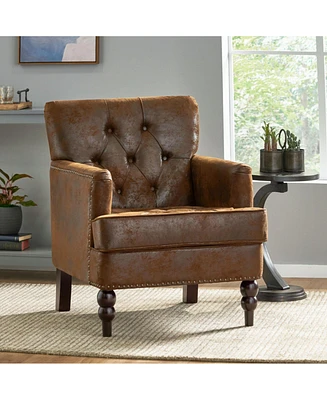 Tufted Club Chair with Nailhead Trim and Birch Wood Legs