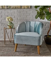 Mid-Century Modern Velvet Club Chair With Birch Legs
