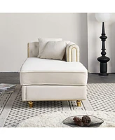 66.9''W Velvet Chaise Lounge,Luxury Modern Chaise Furniture,Tufted Back with 2pcs toss pillows for Living Room,Bedroom,Apartment,Beige Color