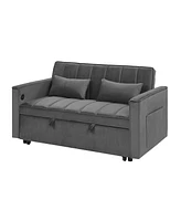 54.33 inch versatile foldable sofa bed in 3 lengths, modern sofa sofa sofa velvet pull-out bed, adjustable back (Gray)