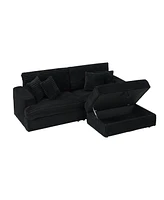 82 inches black corduroy sofa, storage feet +4 throw pillows, create a living room, office fashion new darling!