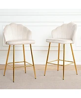 3-Pack Velvet Barstools with Glass Countertop & Gold Legs
