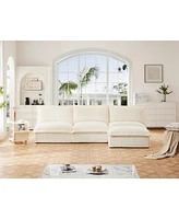 Cream Corduroy Modular Armless Sectional Sofa with Reversible Ottoman