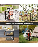 Outdoor Grill Cart with 29''W x 20''D Stainless Steel Top, Storage Shelf, Outdoor Cooking Food Prep Table with Wheels, Movable Pizza Oven Stand Servin