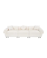 Beige Teddy Velvet Sofa with 3 Pillows