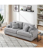 79.3 inches long, Corduroy Sofa, with 4 Matching Toss Pillows Sleek Design Spacious and Comfortable 3 Seater Couch for Modern Living Room, Gray