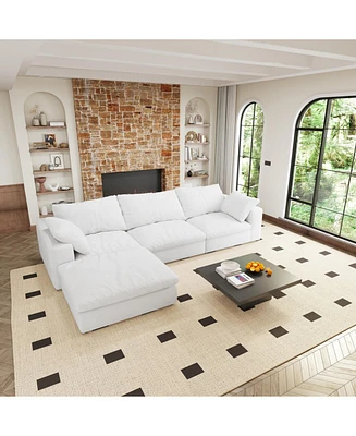 Cloud Modular Sectional Sofa with Storage Ottoman 120inch Down Filled Comfort L Shaped Sofa Couch for Living Room 3Seater +1 Ottoman
