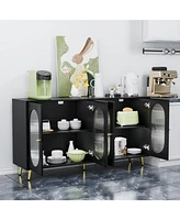 Modern Accent Sideboard Cabinet with Acrylic Doors, Freestanding Storage Cupboard Console Table for Kitchen Dining Living Room Hallway Office, Black