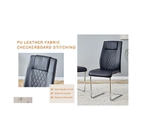 Glass Dining Table Set with 6 Pu Chairs