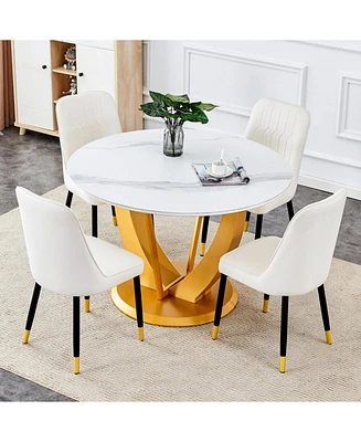 Snow Mountain White Round Dining Set - 47" with 4 White Chairs